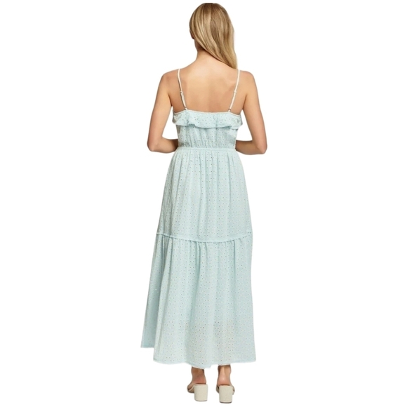LOST + WANDER Blissful Blues Eyelet Long Maxi Boho Beach Dress Sz L - Picture 3 of 16